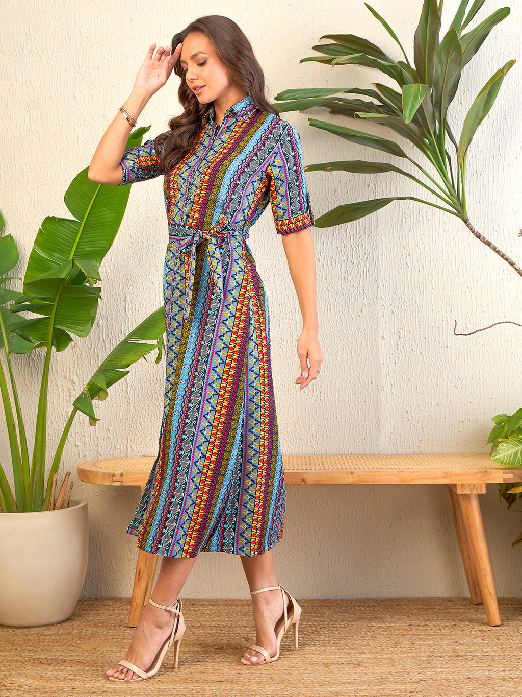 Printed Maxi Dress with Belt