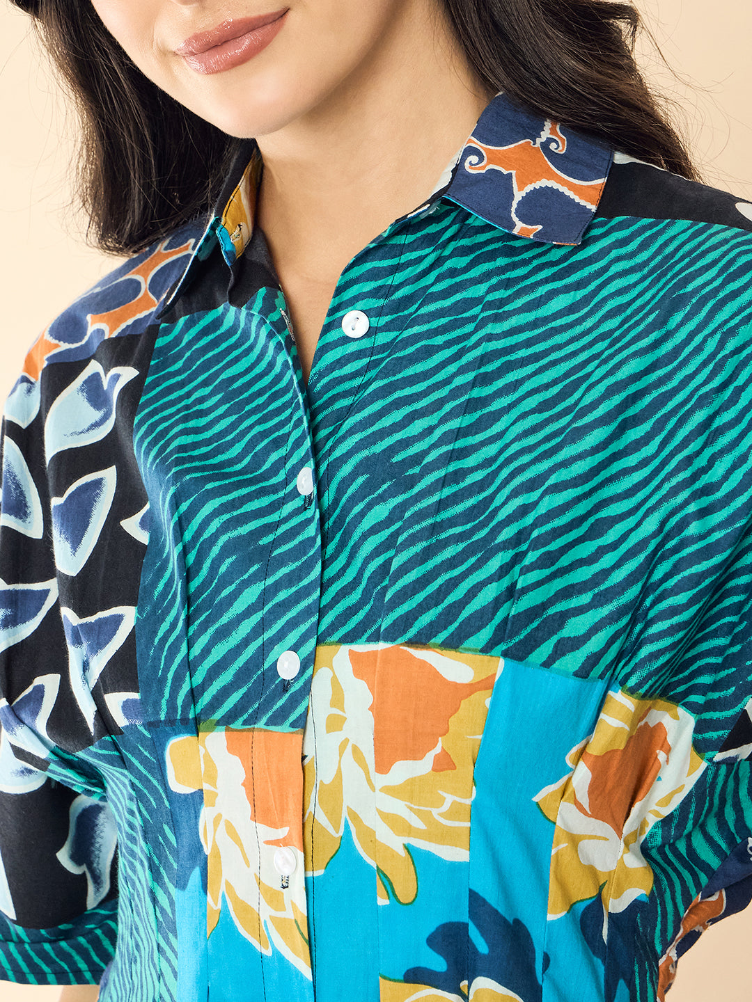 Drop Shoulder Pleated Pure Cotton Shirt