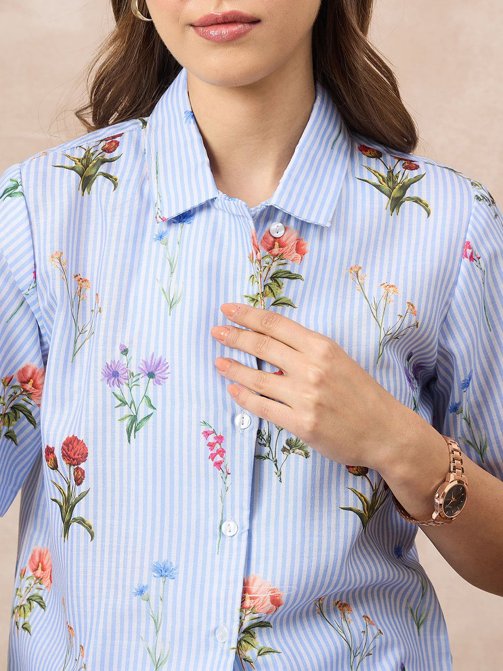 Pure Linen Printed Shirt With Skirt Set