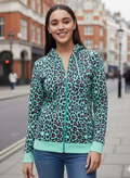 Animal Print Cotton Zippered Hoodie with Pockets