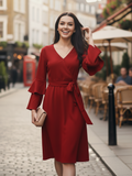 Wrap Bell Sleeves Skater Dress