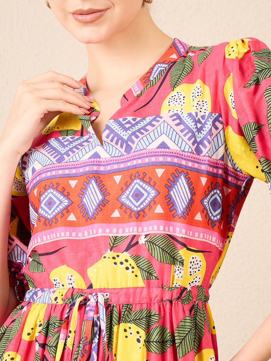 Puffed Sleeve Tiered Cotton Maxi Dress