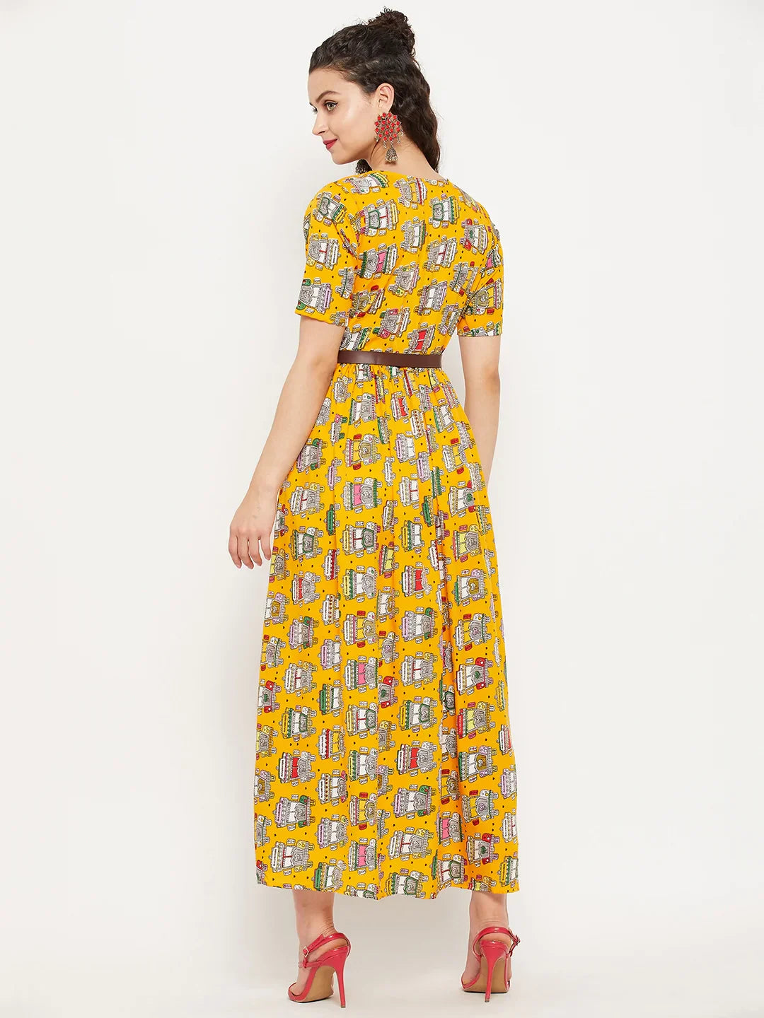 Printed Maxi Dress with Belt