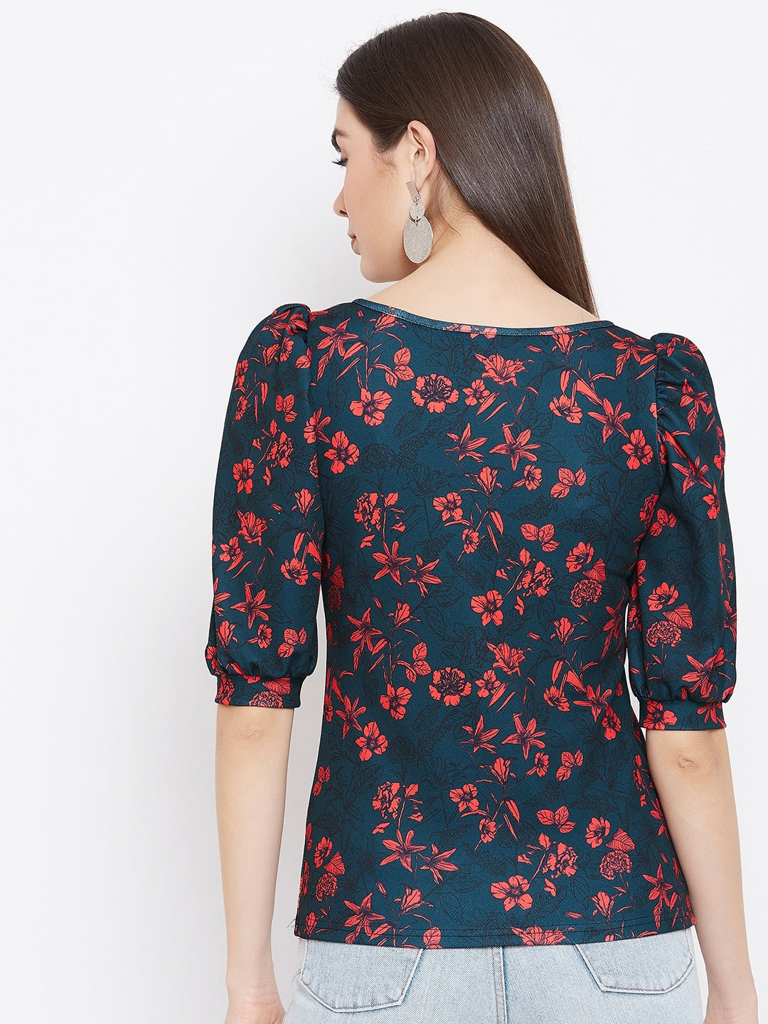 Floral Stretchable Puff Sleeve Top