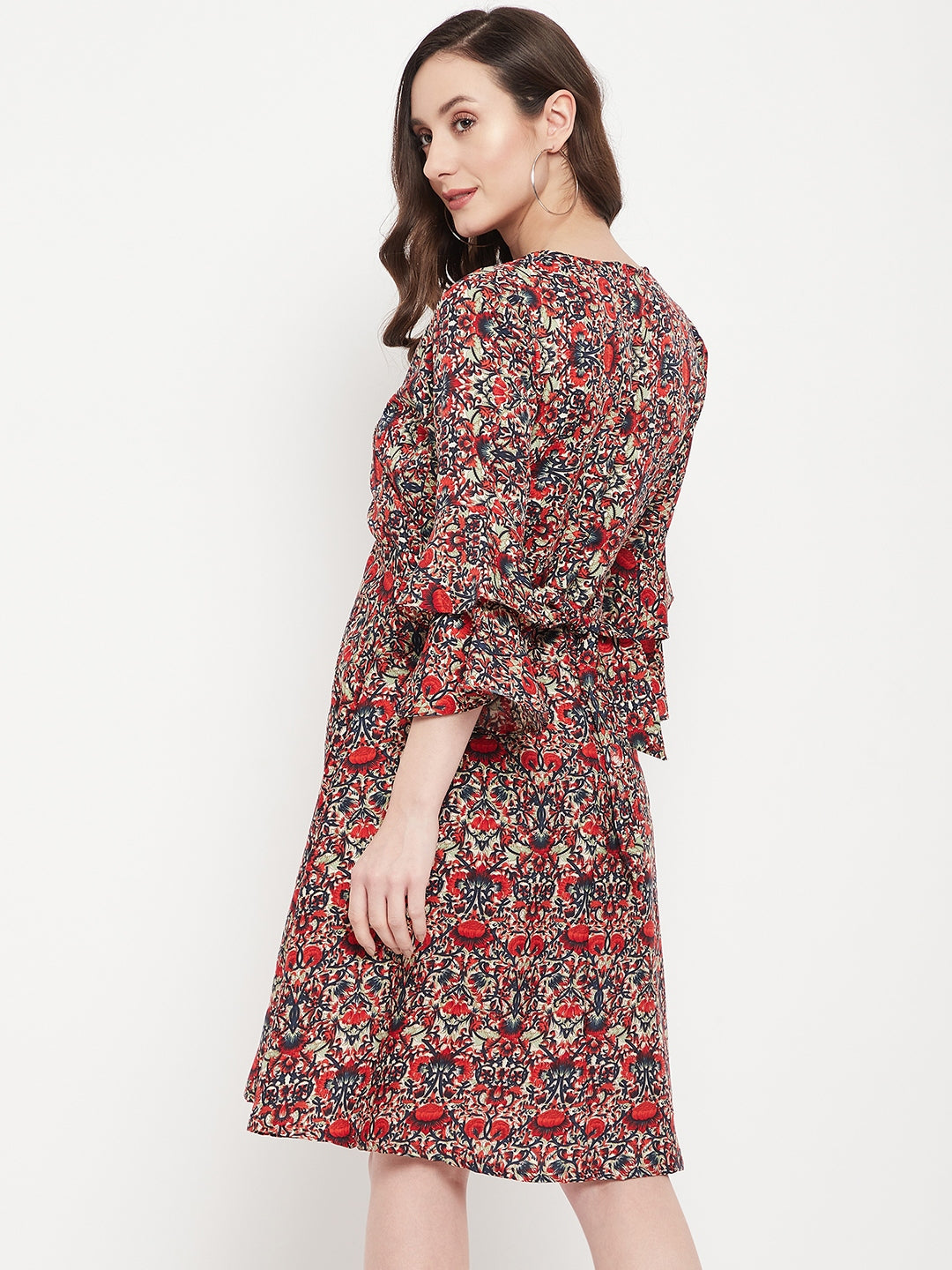Wrap Bell Sleeves Skater Dress