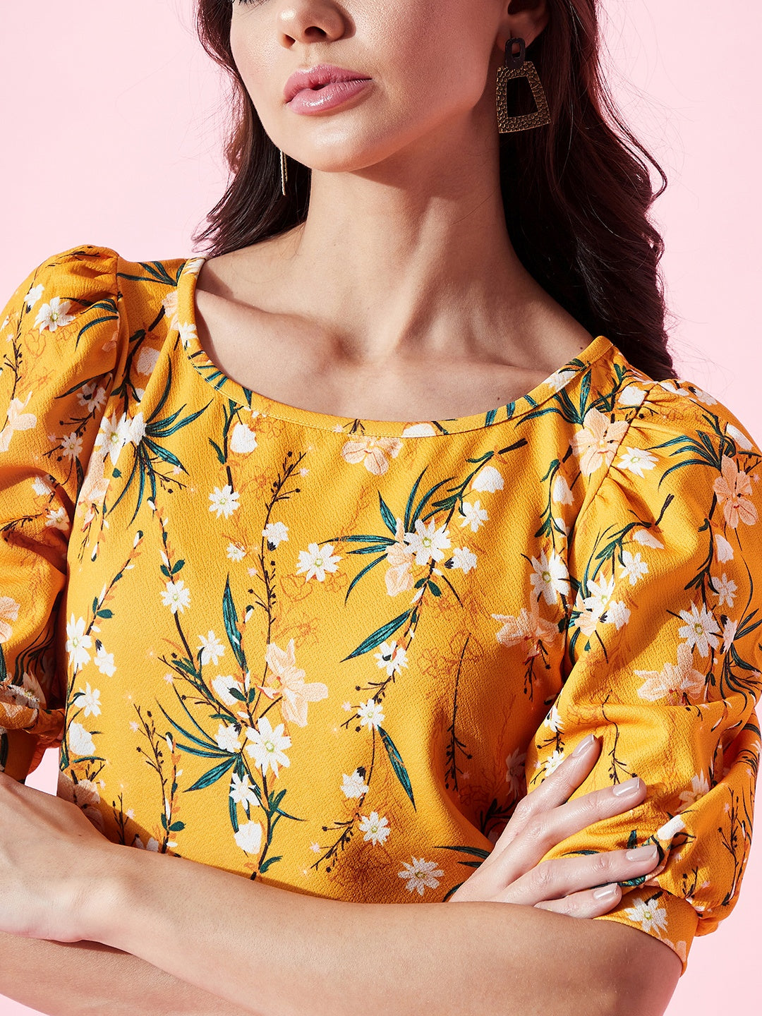 Floral Stretchable Puff Sleeve Top