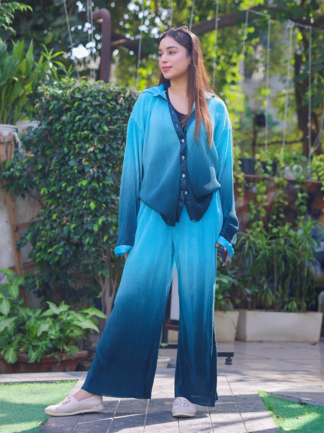 Pleated Two Piece Ombre Co-ord Set