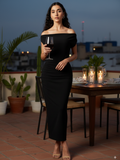 Stretchable Off-Shoulder Drape Dress