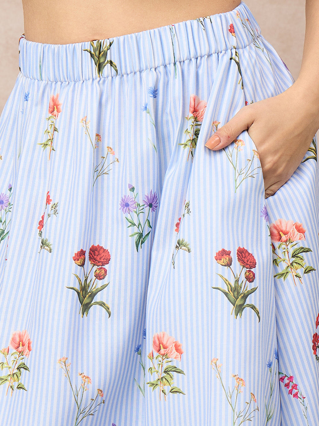 Pure Linen Printed Shirt With Skirt Set