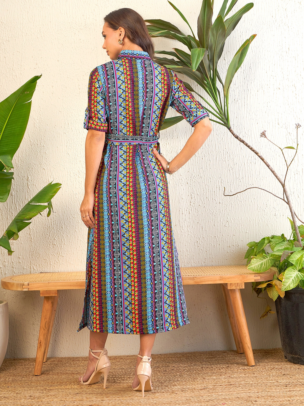 Printed Maxi Dress with Belt