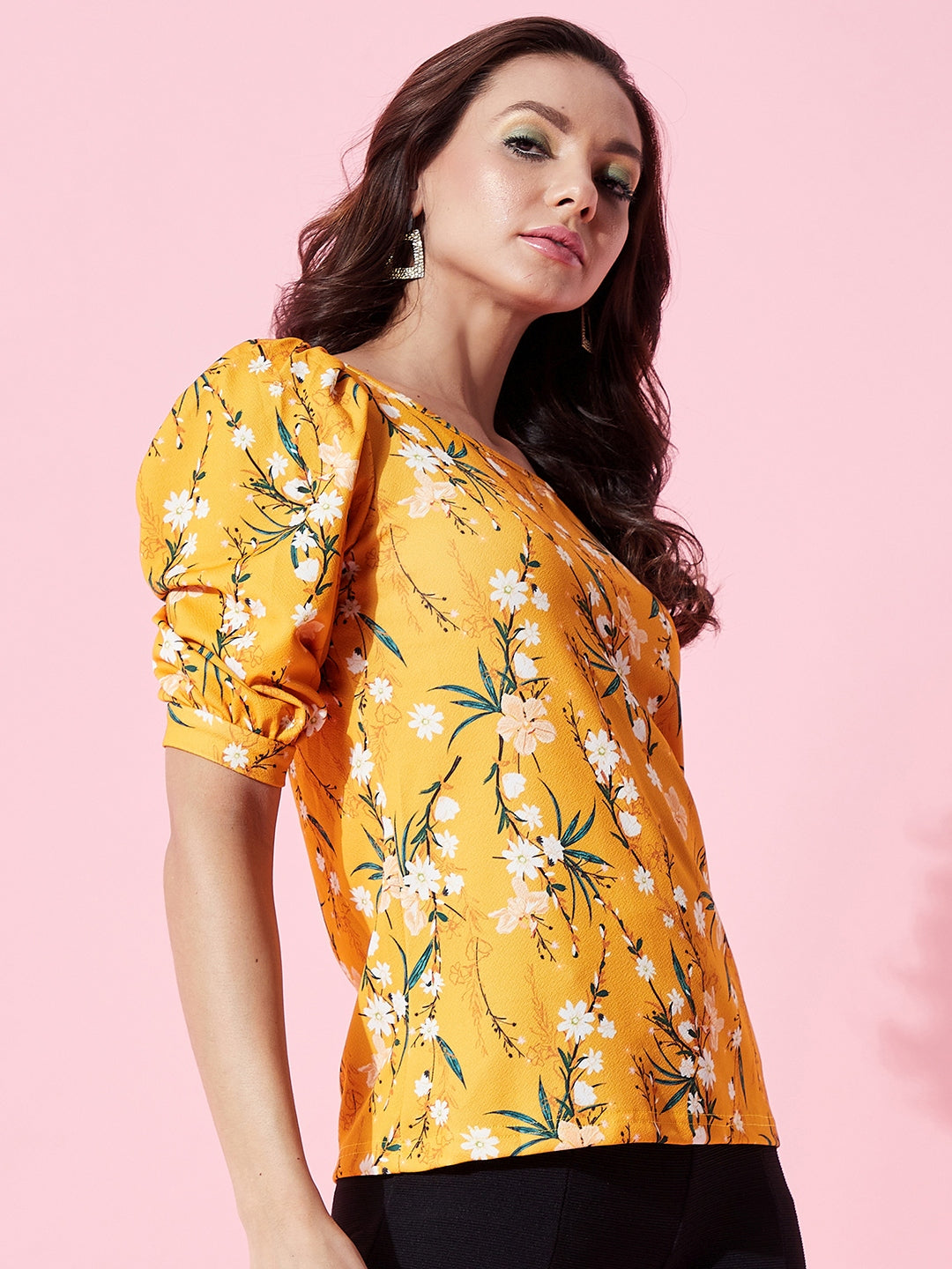Floral Stretchable Puff Sleeve Top