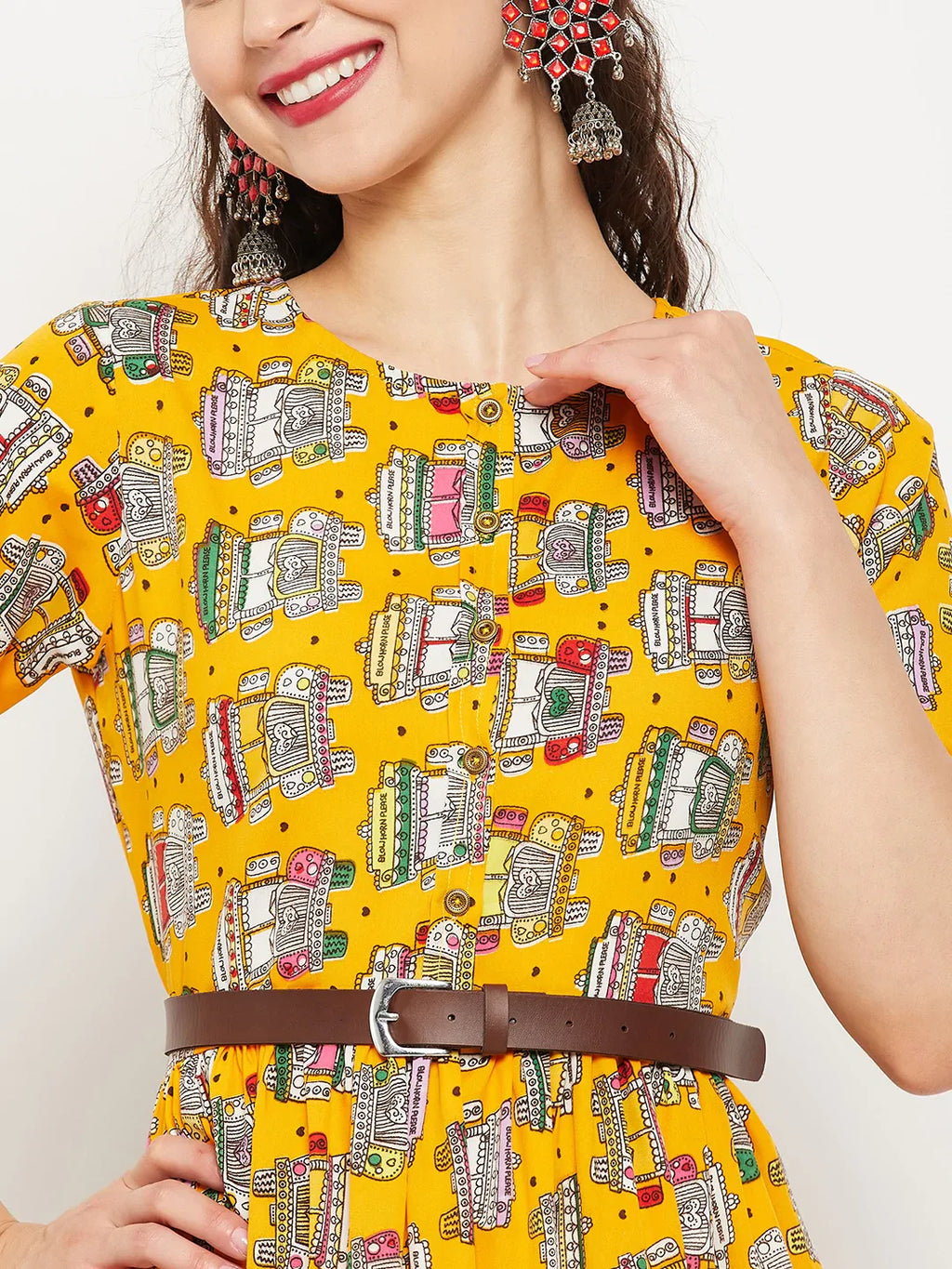 Printed Maxi Dress with Belt