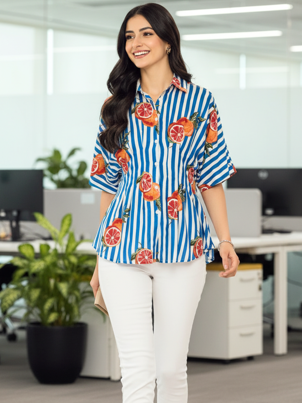 Drop Shoulder Pleated Pure Cotton Shirt