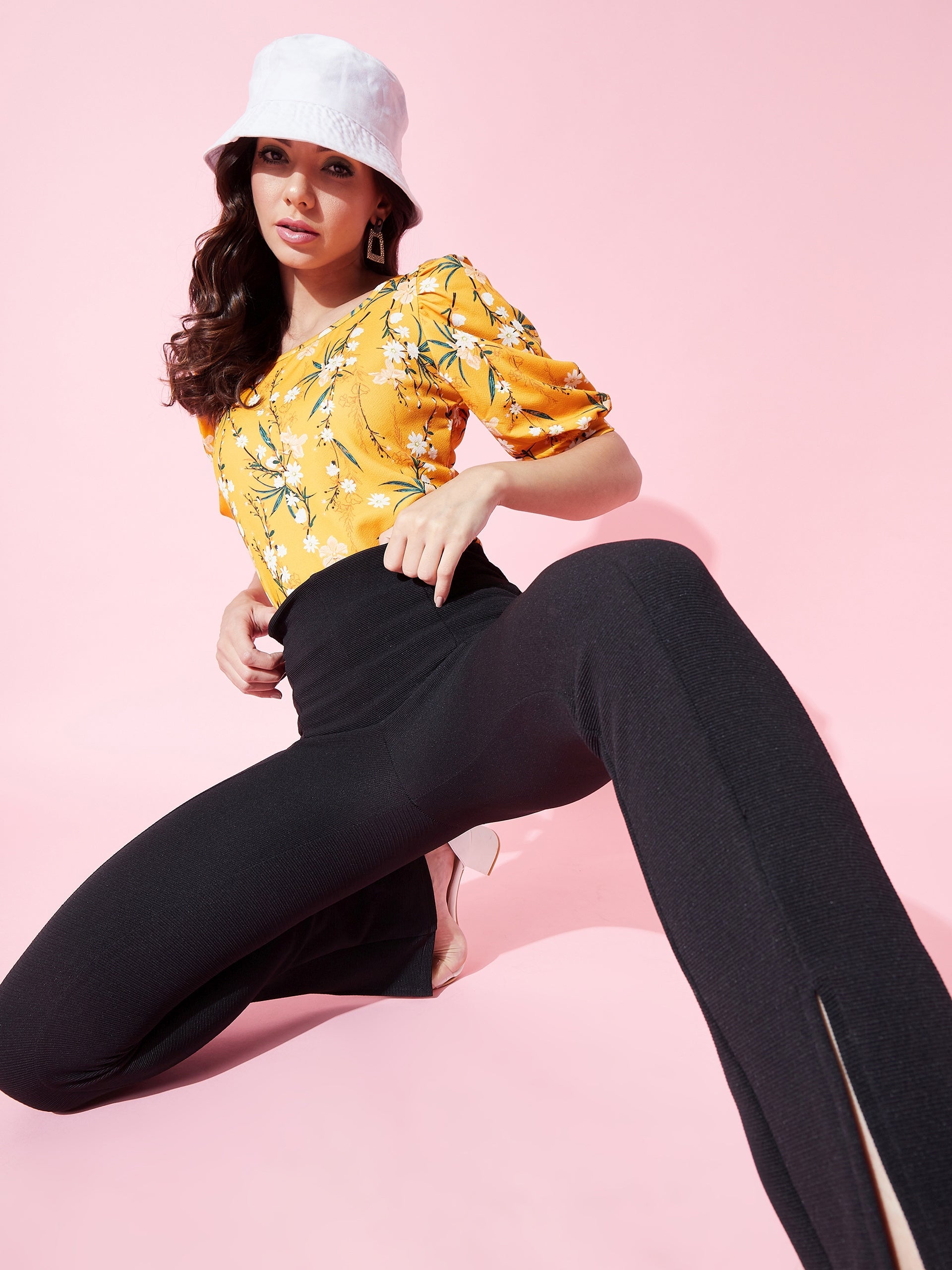 Floral Stretchable Puff Sleeve Top
