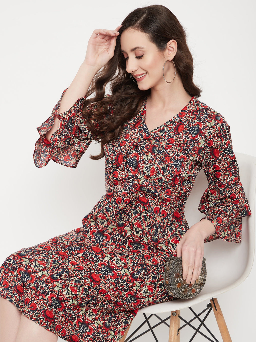 Wrap Bell Sleeves Skater Dress