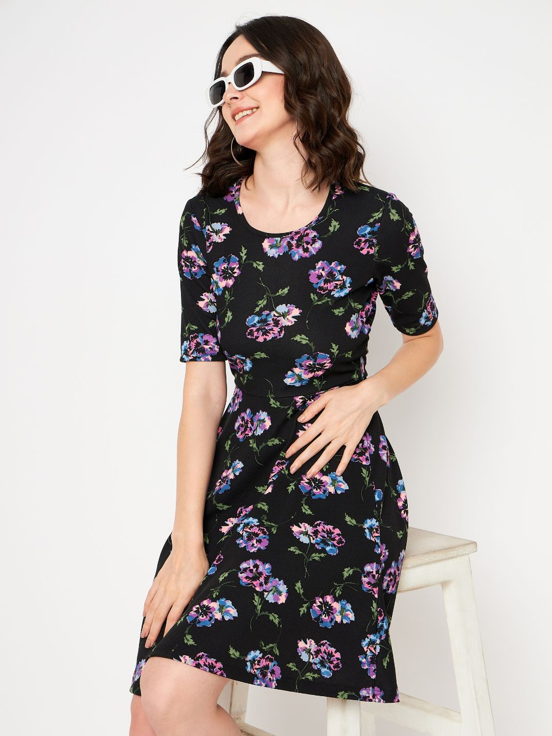 Round Neck Stretchable Skater Dress