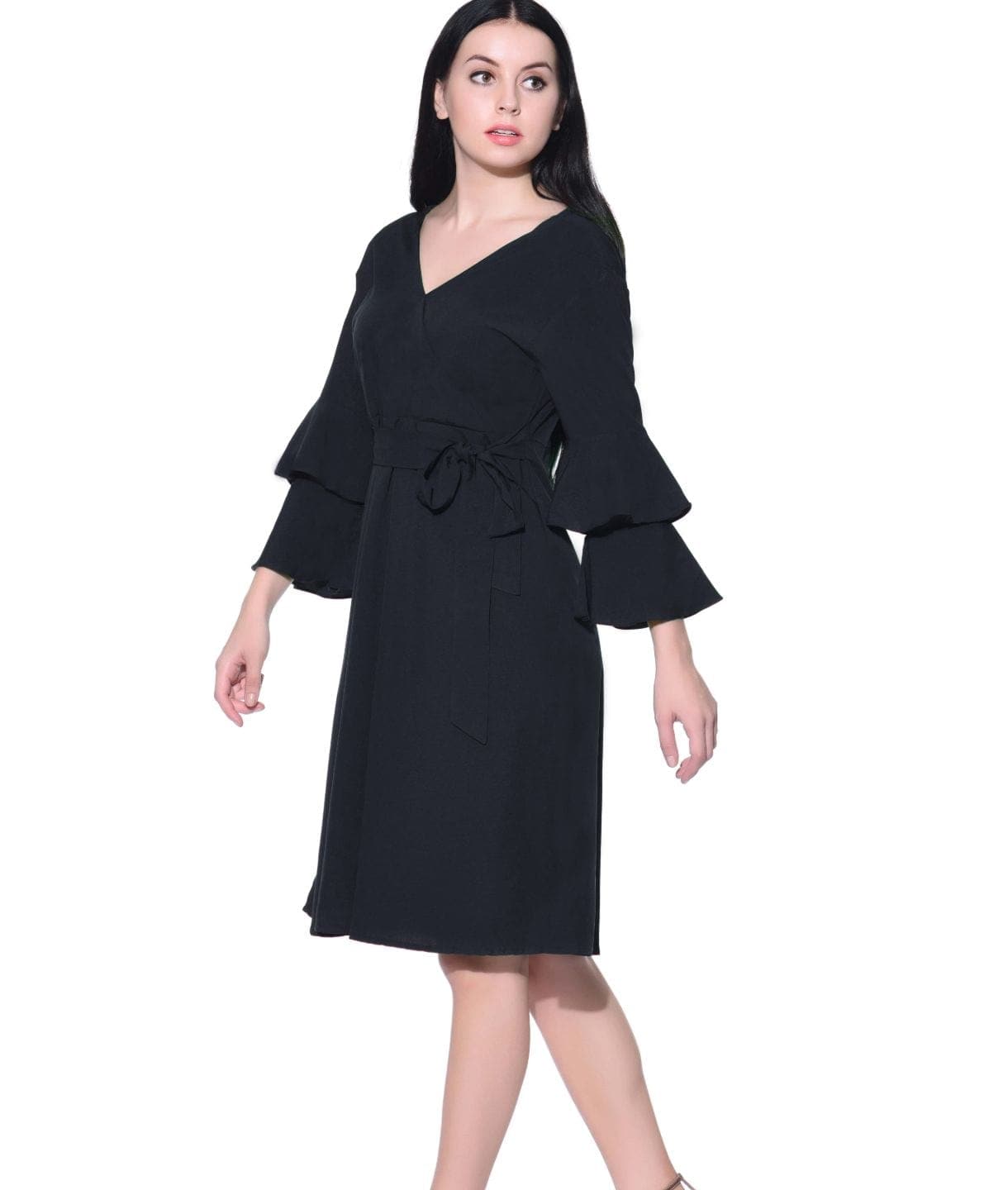 Wrap Bell Sleeves Skater Dress
