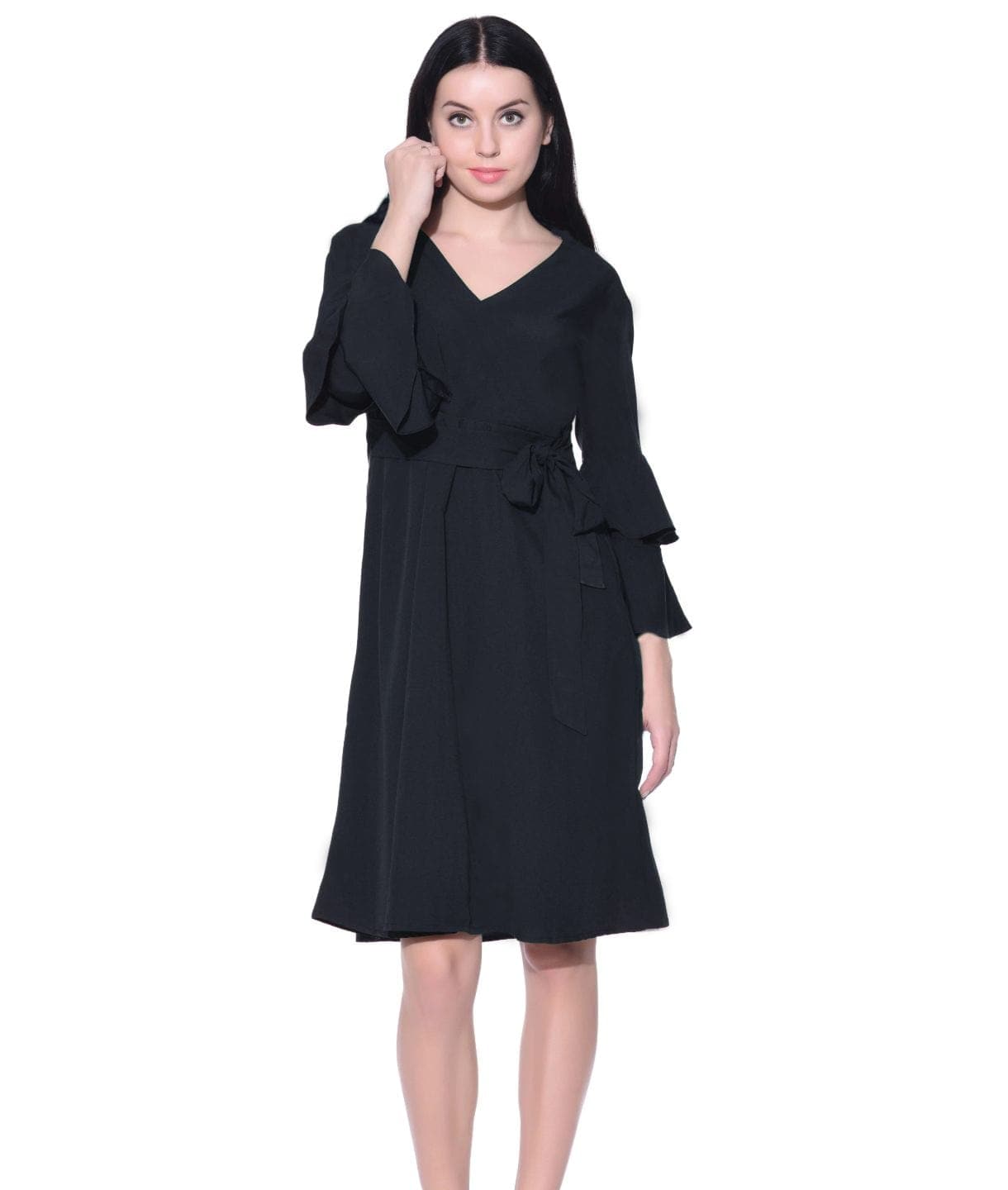Wrap Bell Sleeves Skater Dress