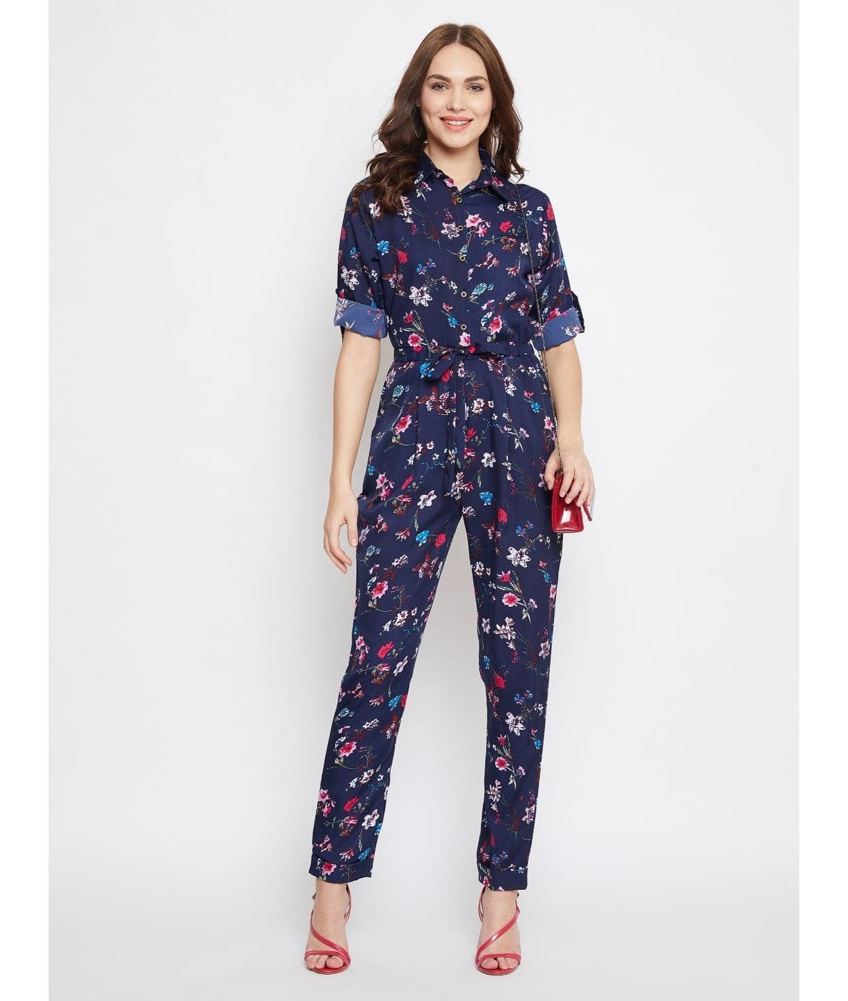 Floral Roll Up Jumpsuit