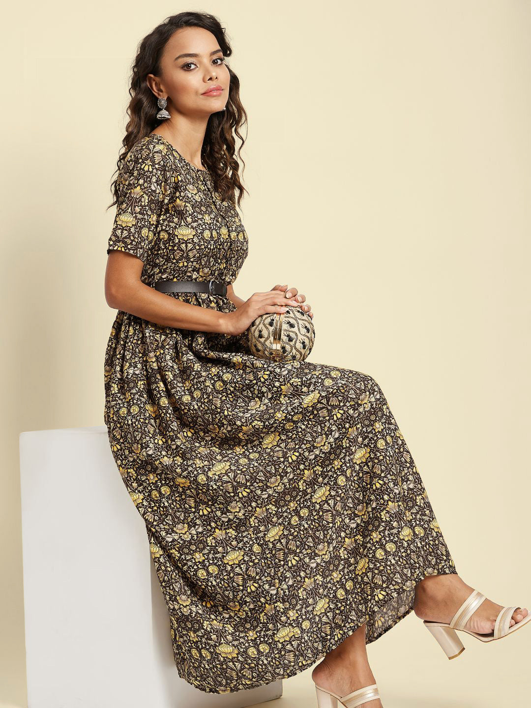 Printed Maxi Dress with Belt