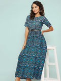Printed Maxi Dress with Belt