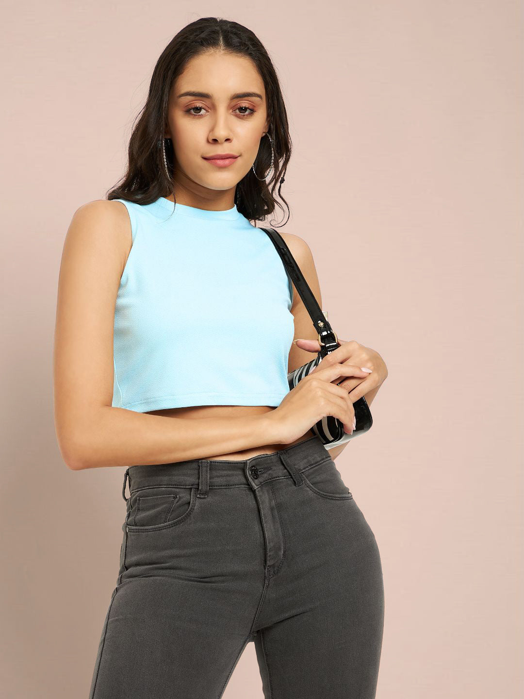 Stretchable High Neck Crop Top