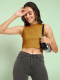 Stretchable High Neck Crop Top