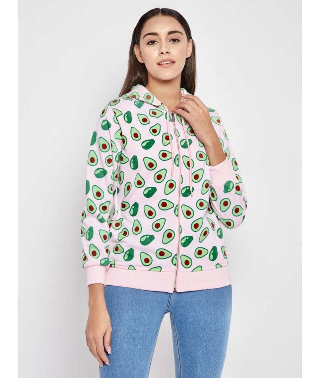 Animal Print Cotton Zippered Hoodie with Pockets