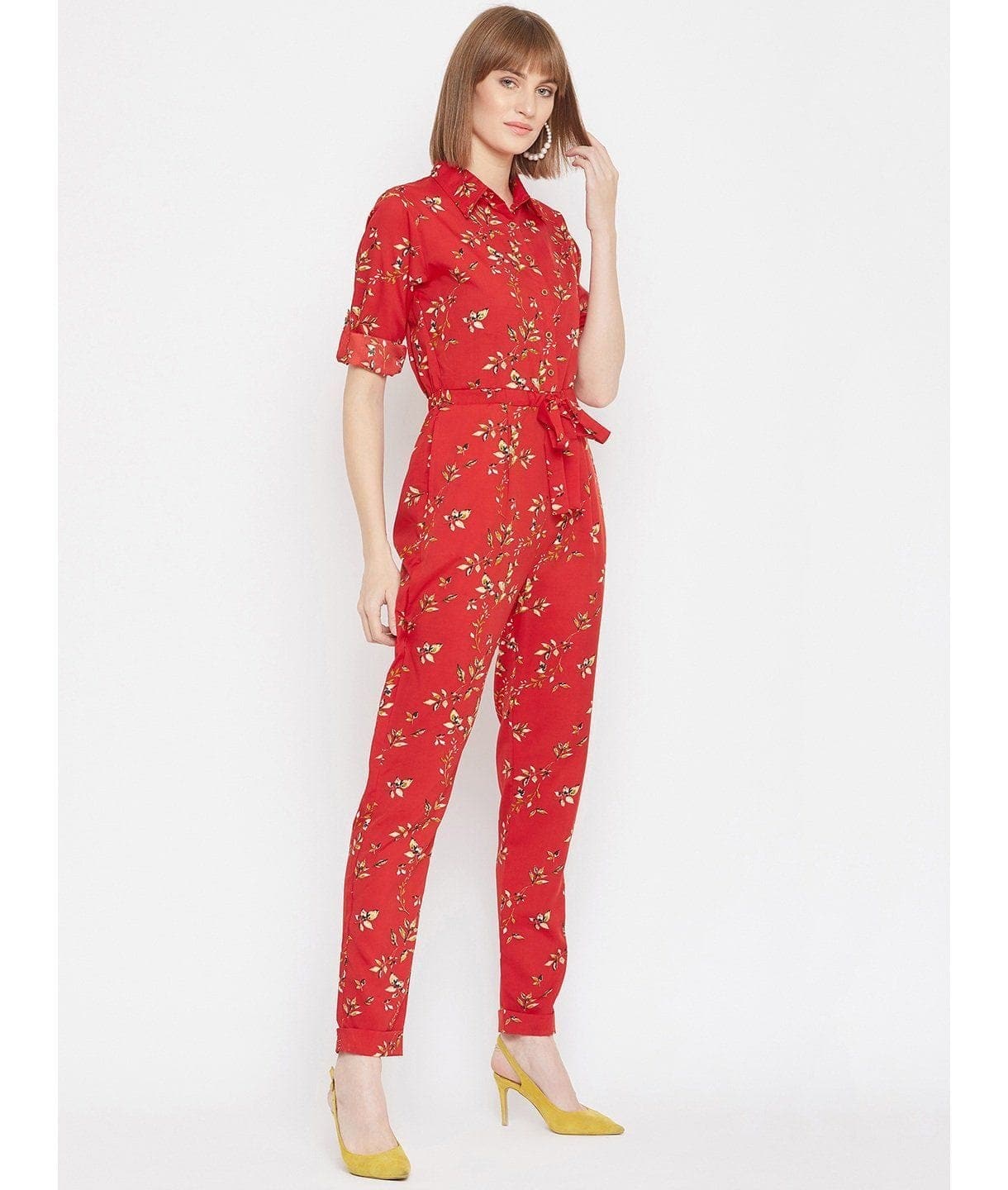 Floral Roll Up Jumpsuit
