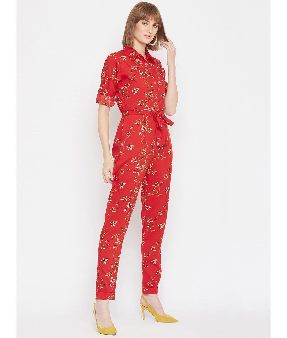 Floral Roll Up Jumpsuit