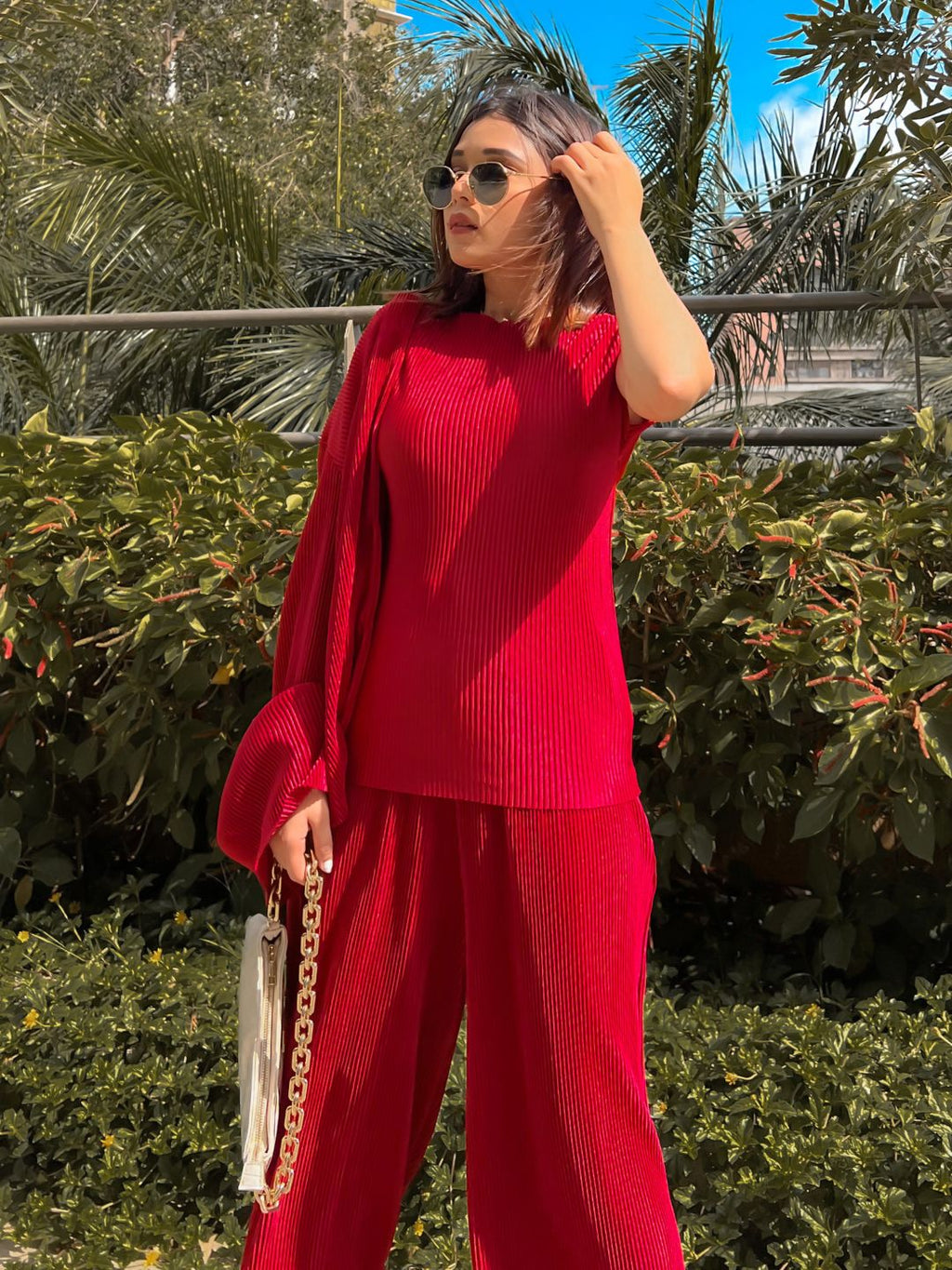 On the Go Two Piece Pleated Shirt & Pants Co-ord set