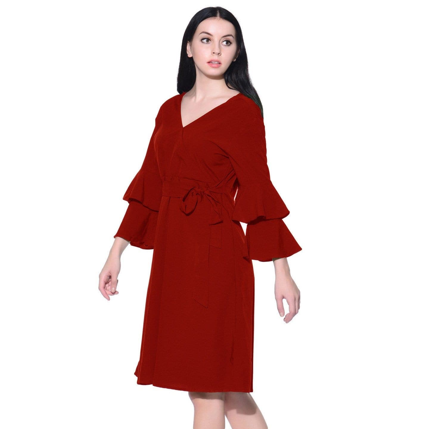 Wrap Bell Sleeves Skater Dress