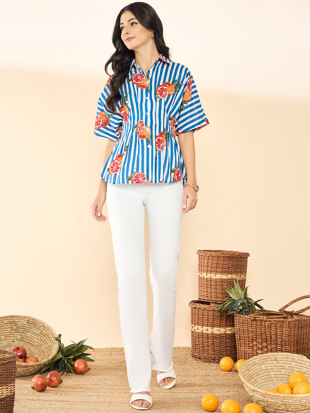 Drop Shoulder Pleated Pure Cotton Shirt