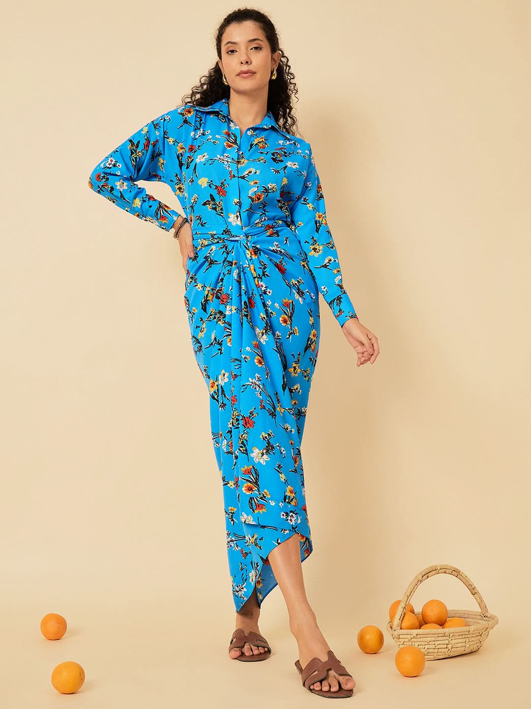 Printed Shirt with Front Twist Skirt Co-ord Set