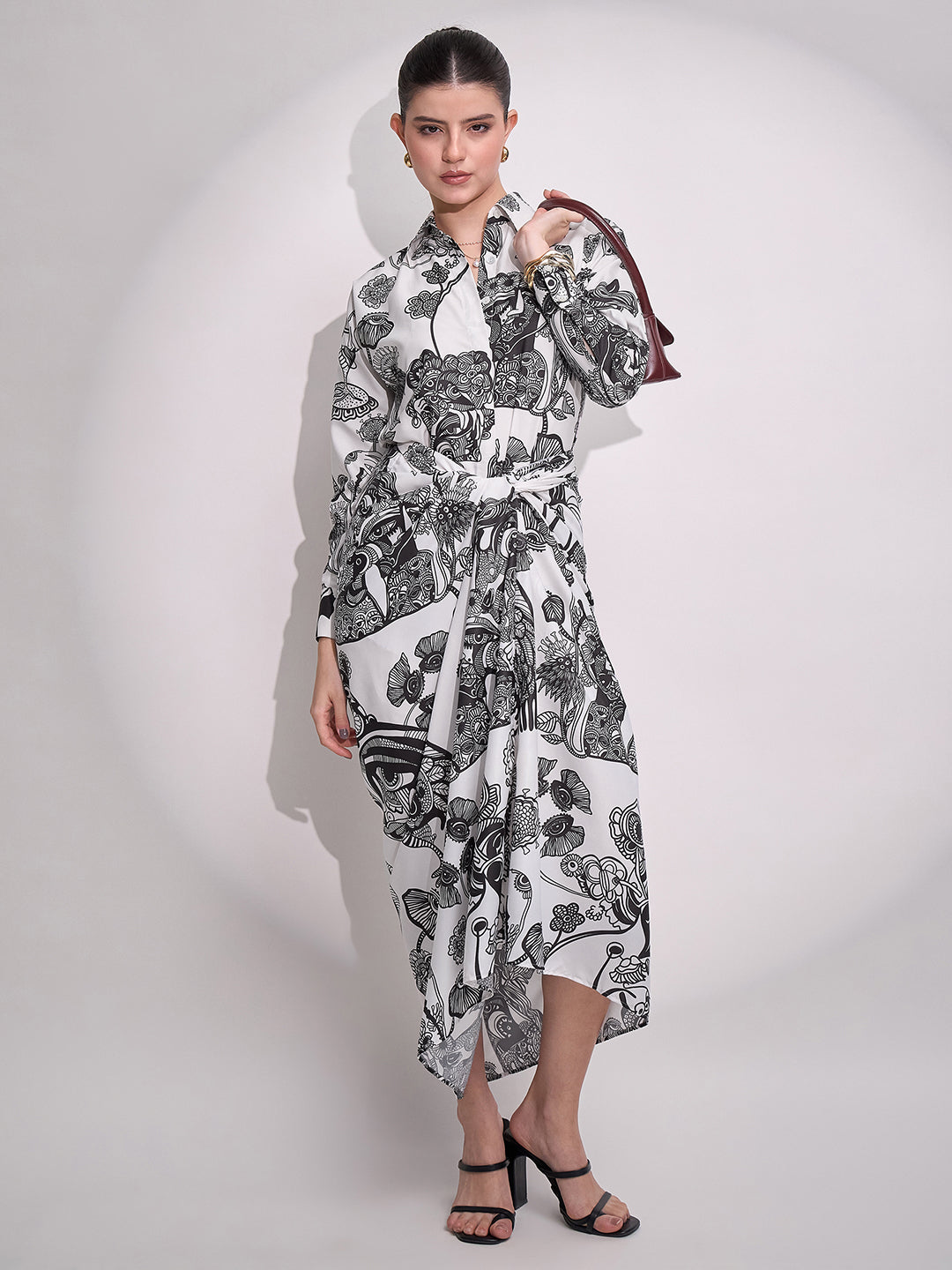 Printed Shirt with Front Twist Skirt Co-ord Set