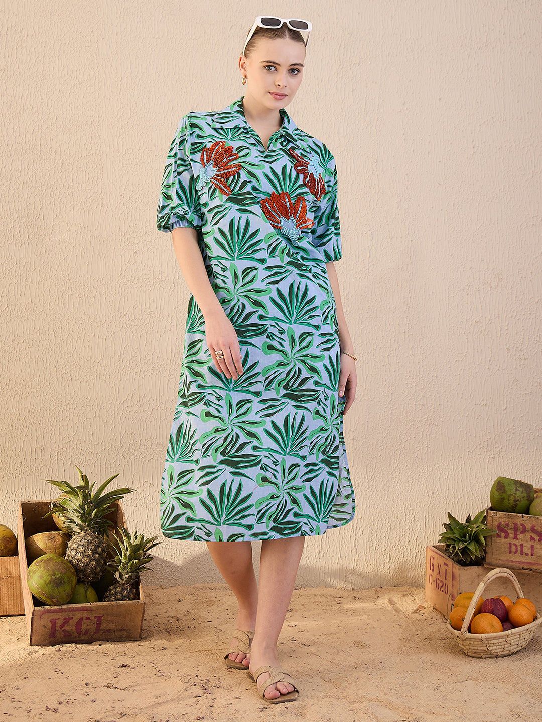 Cotton Sequinned Midi Dress
