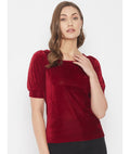 Stretchable Velvet Round Neck Puff Sleeve Top