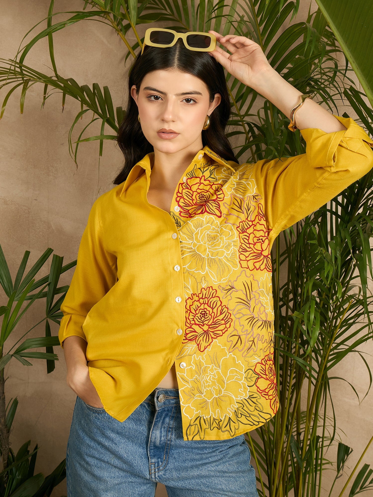 Floral Embroidered Linen Shirt