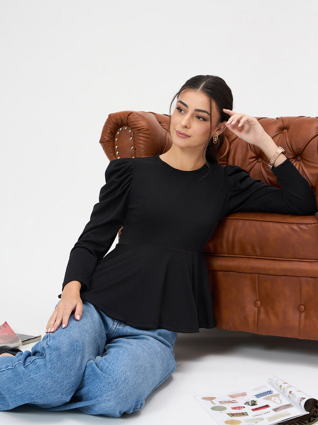 Stretchable Full Sleeves Peplum Top