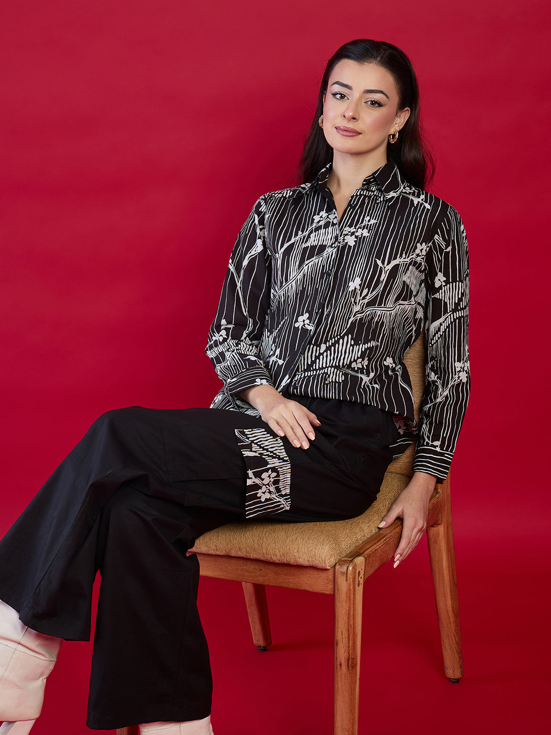 Pure Cotton Printed Shirt With Cargo Pants