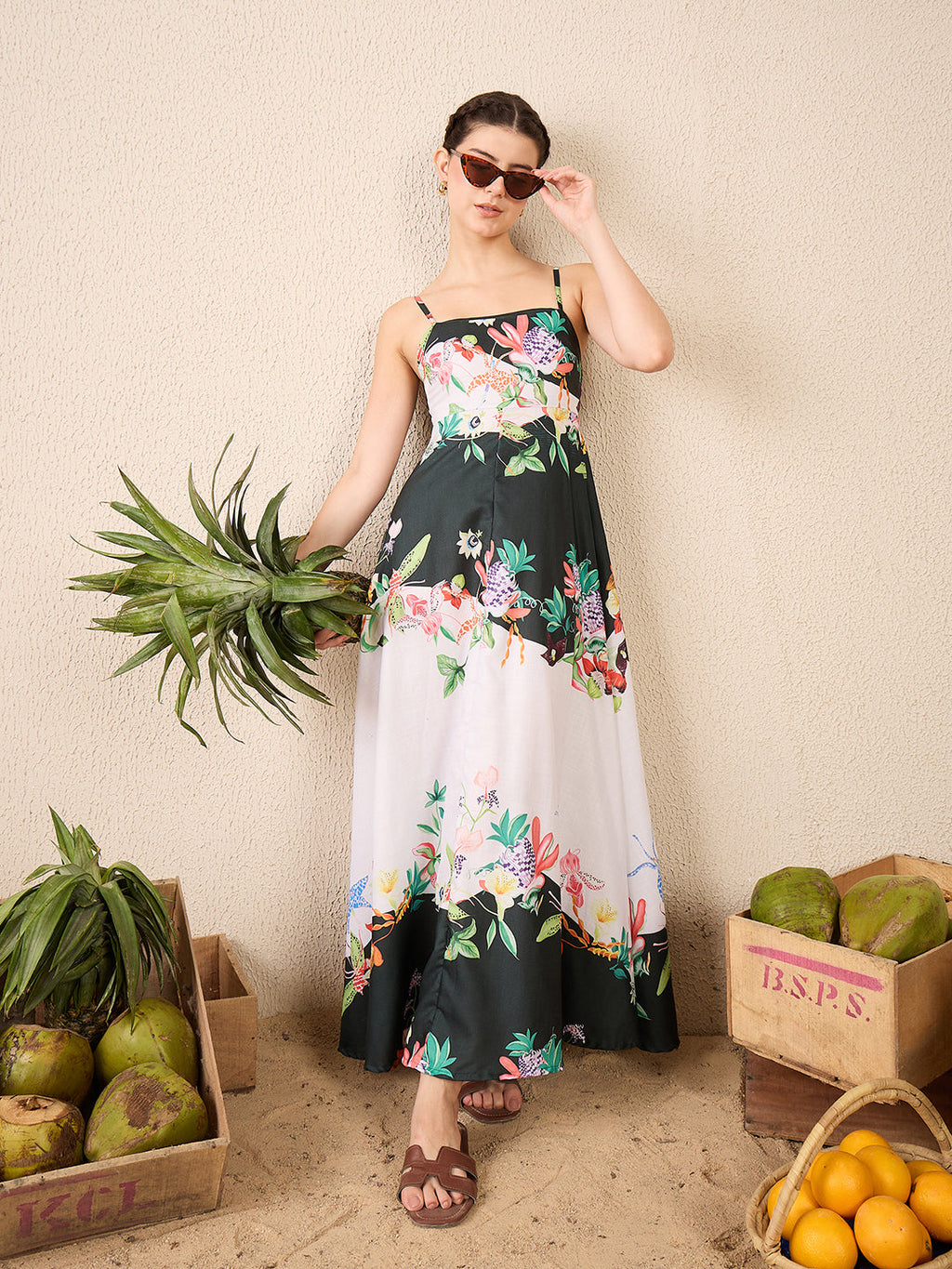 Printed A-Line Linen Maxi Dress