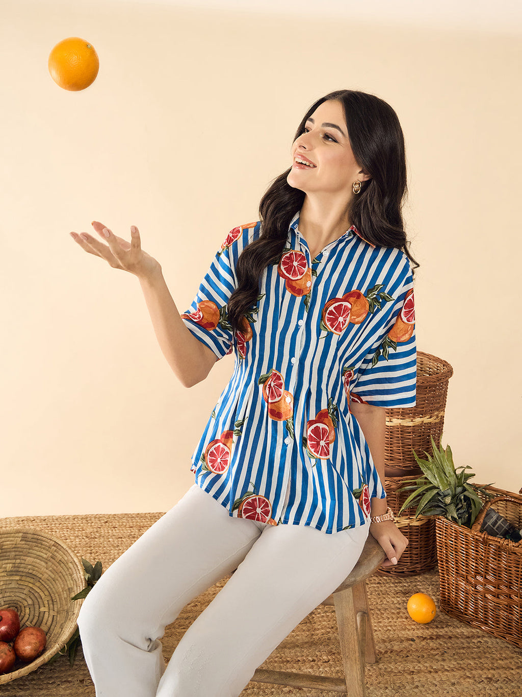 Drop Shoulder Pleated Pure Cotton Shirt