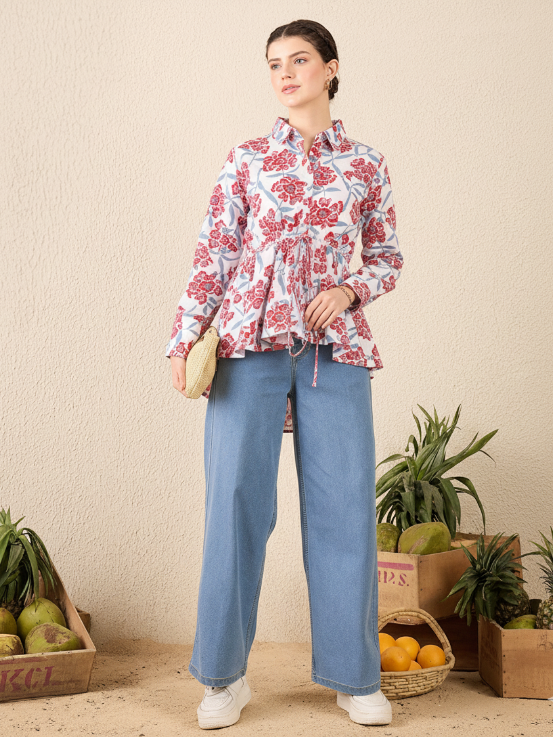 Pure Cotton Drawstring Peplum Shirt