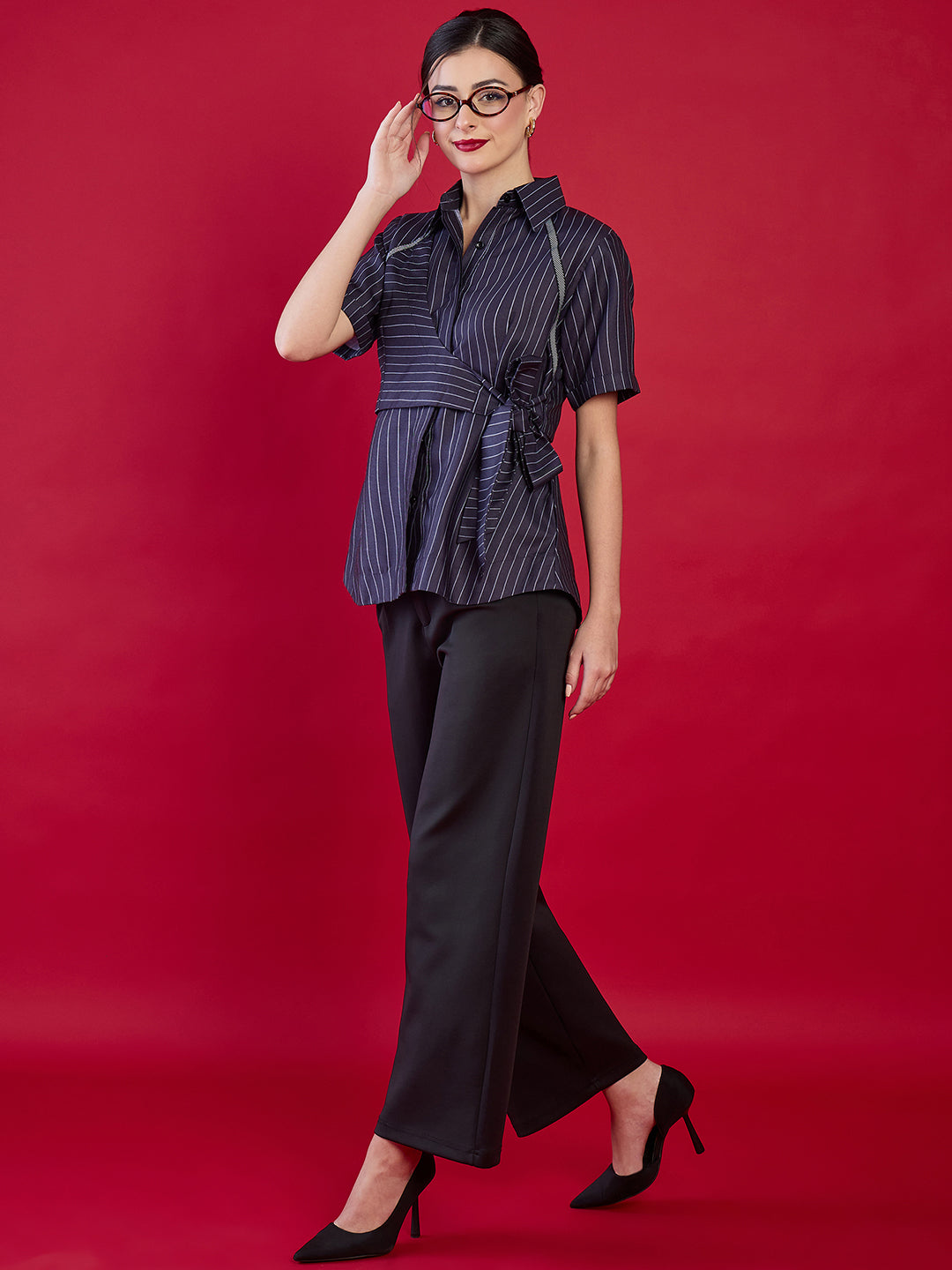 Pure Linen Waist Tie-Up Shirt