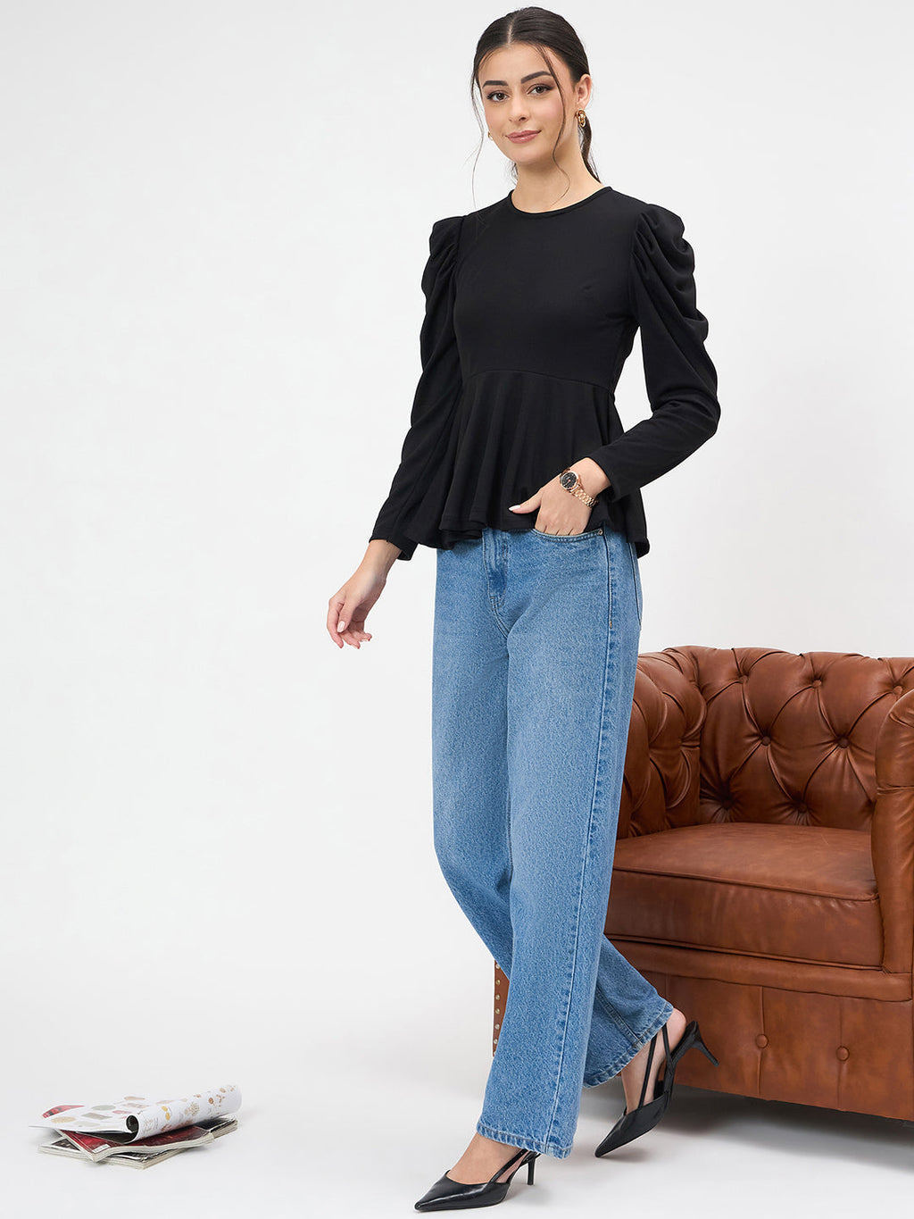 Stretchable Full Sleeves Peplum Top