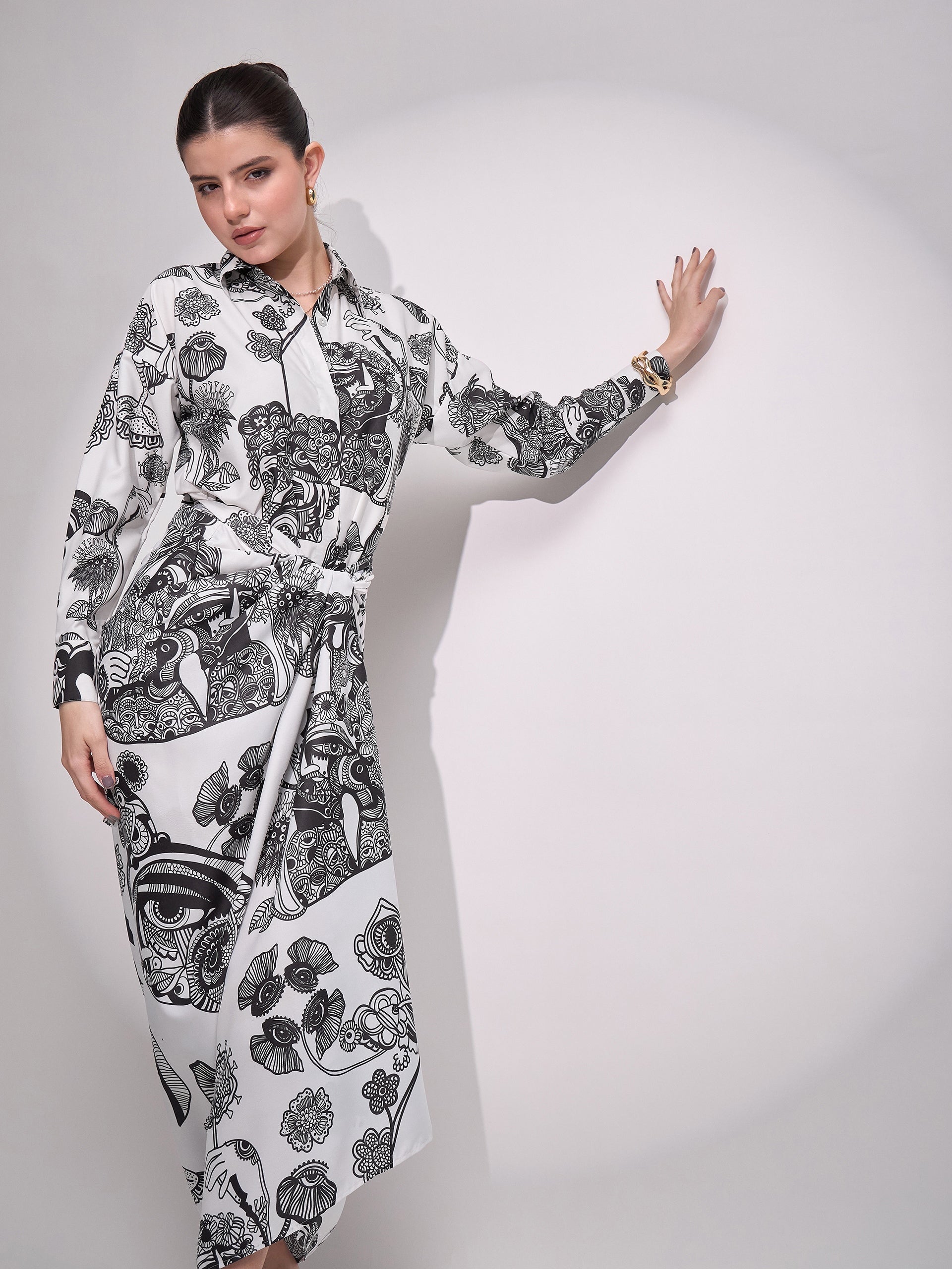 Printed Shirt with Front Twist Skirt Co-ord Set