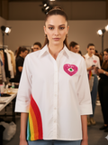 Cotton Boxy Shirt With Rainbow Crochet