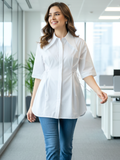 Pure Cotton Cinched Waist Collared Shirt