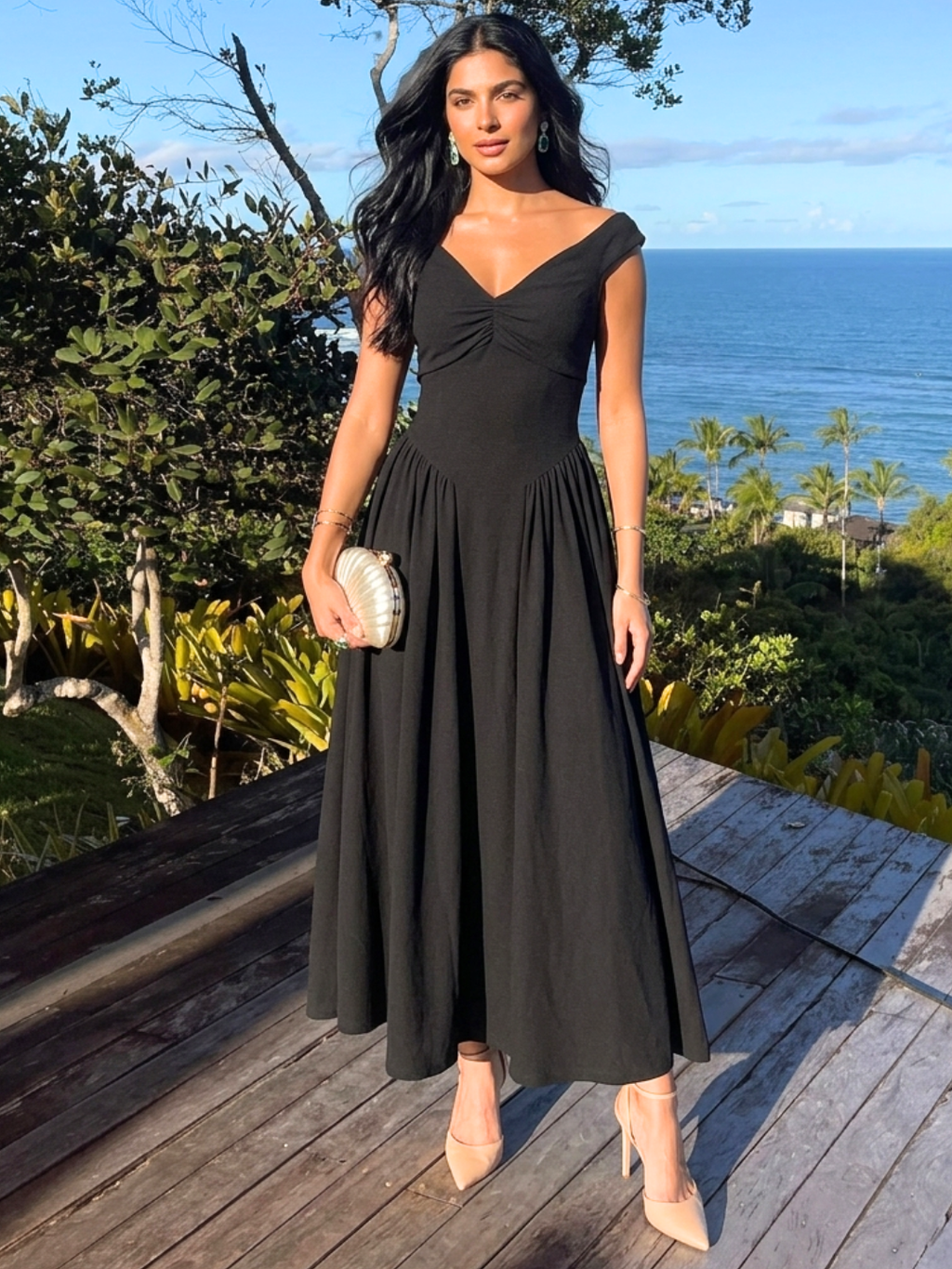 Stretchable One Shoulder Drop Waist Maxi Dress