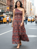One Shoulder Smocked Maxi Dress